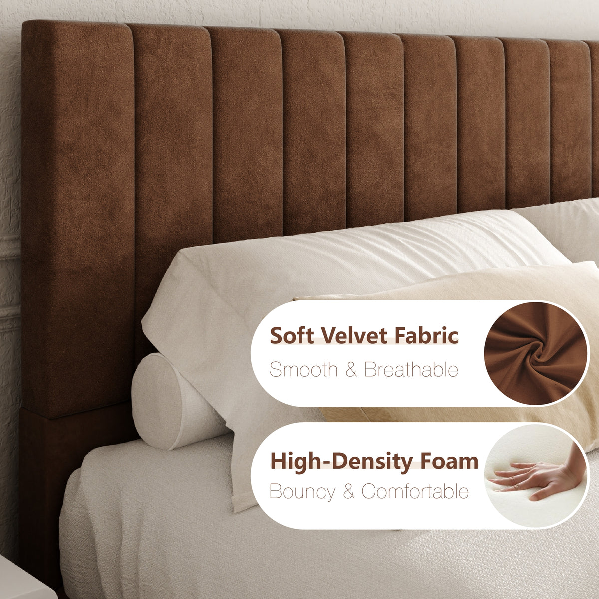 Oslo Channel Bed with Wood Base in Brown, Dark Finish – detail