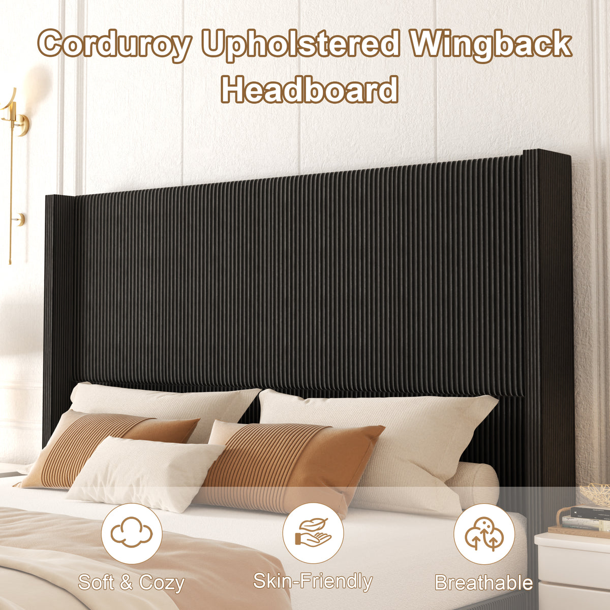 Basalt Fluted Wingback Bed in Black – detail