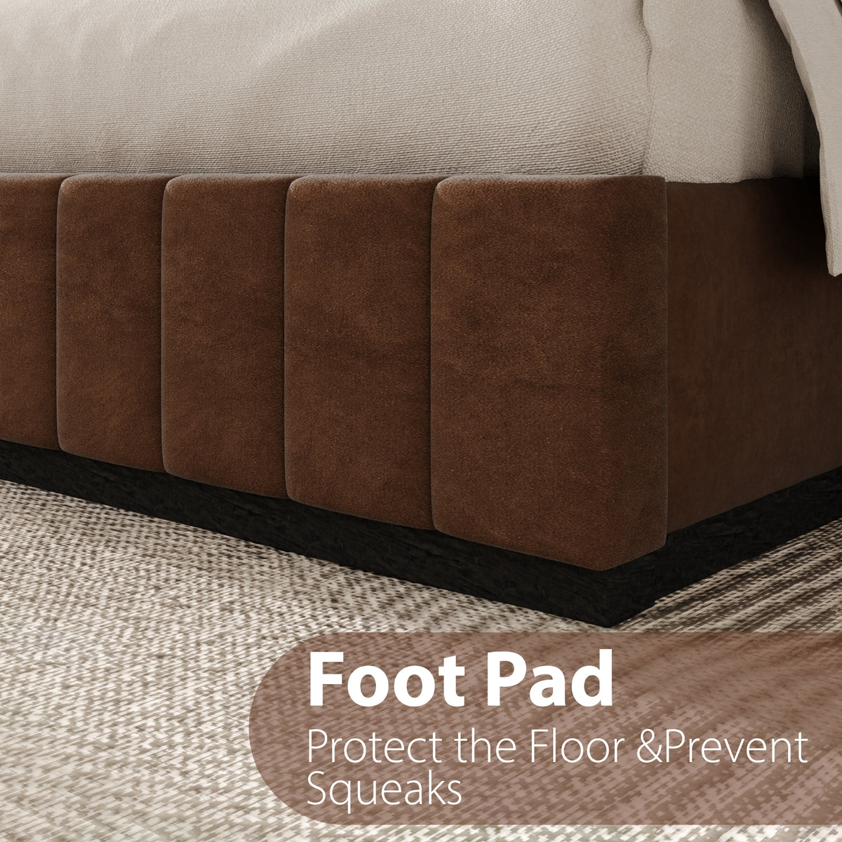 Oslo Channel Bed with Wood Base in Brown, Dark Finish – detail