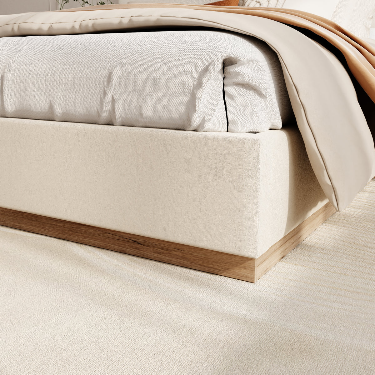 Kioko Minimal Platform Bed in Beige – detail