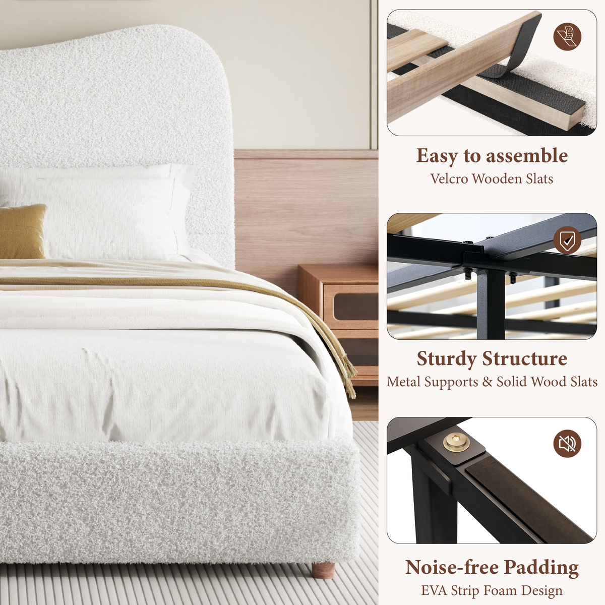 Wisp Cloud Boucle Bed in Beige – detail