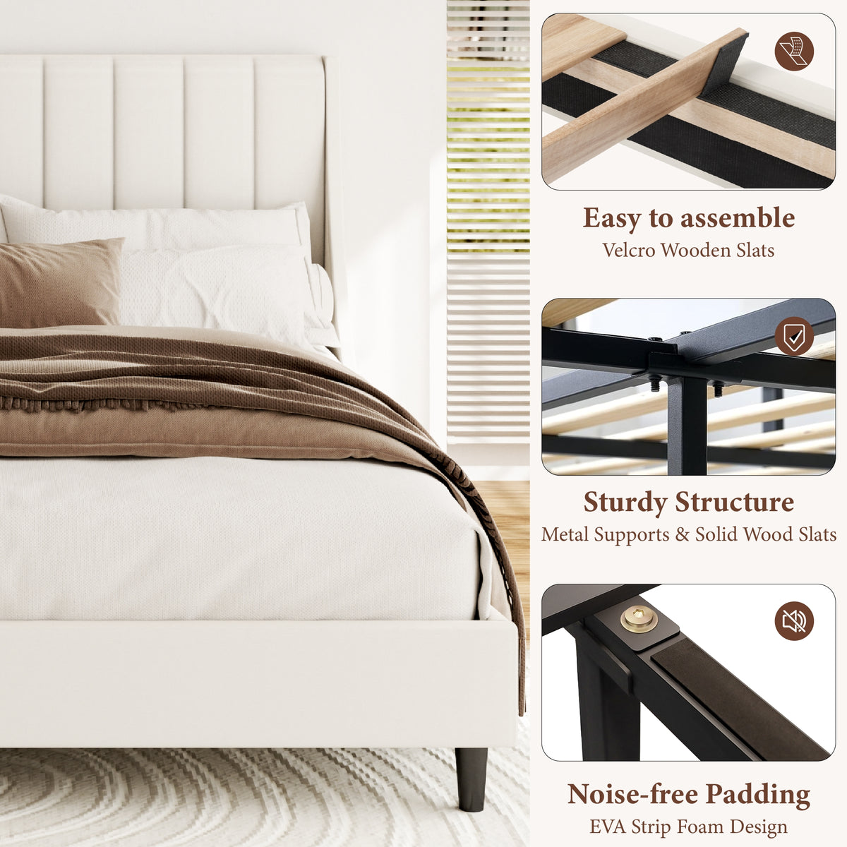 Isla Channel Platform Bed in Beige – detail