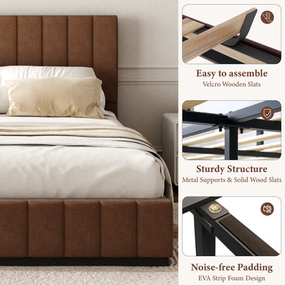 Oslo Channel Bed with Wood Base in Brown, Dark Finish – detail