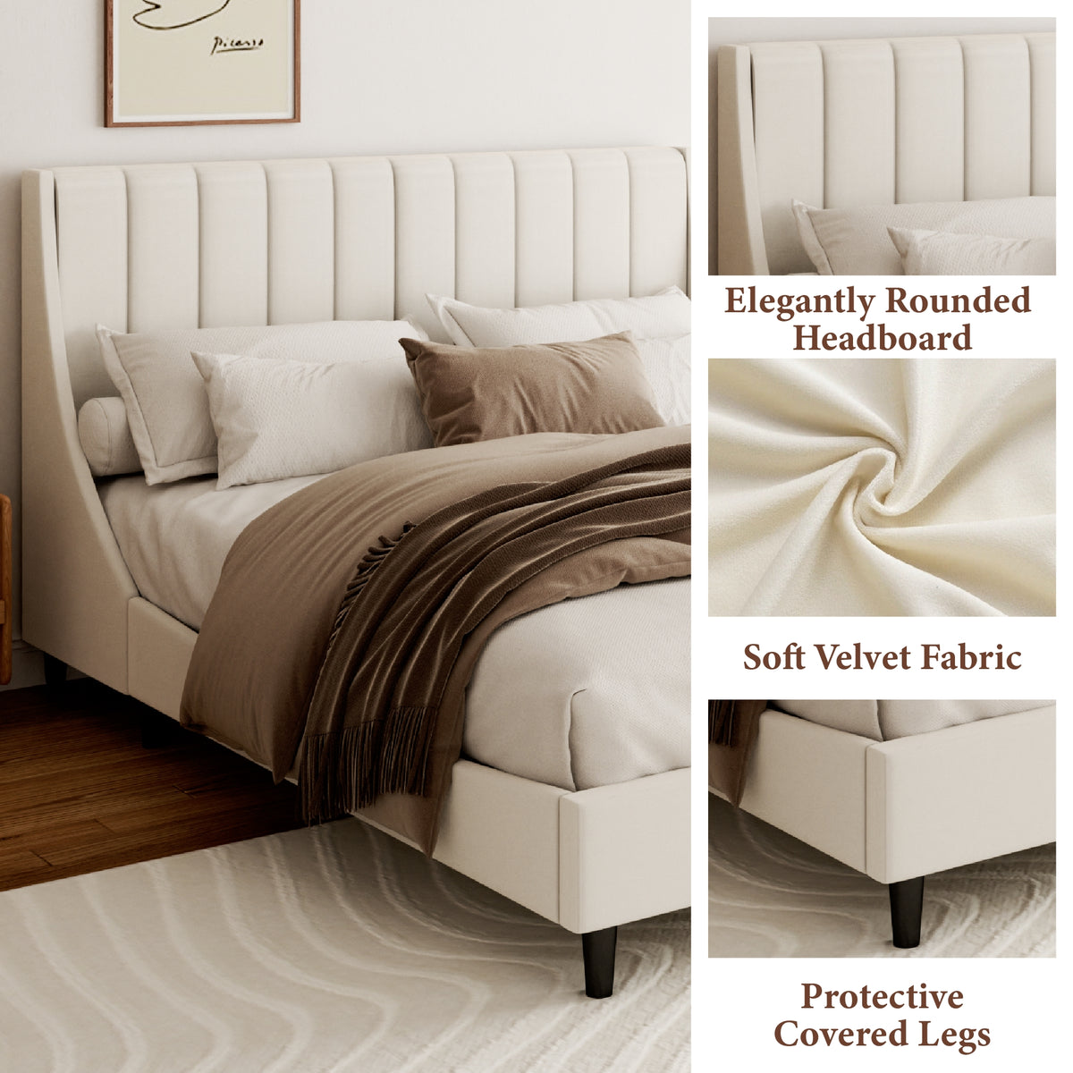 Isla Channel Platform Bed in Beige – detail