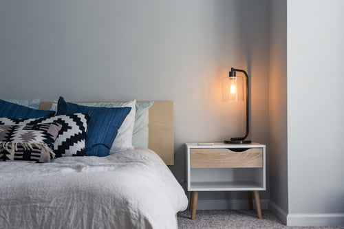 Mira wingback upholstered bed in a bright bedroom